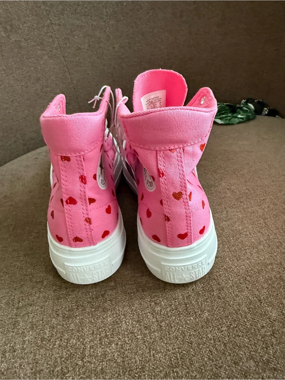 Girls Pink High-Top Heart Print Canvas Sneakers